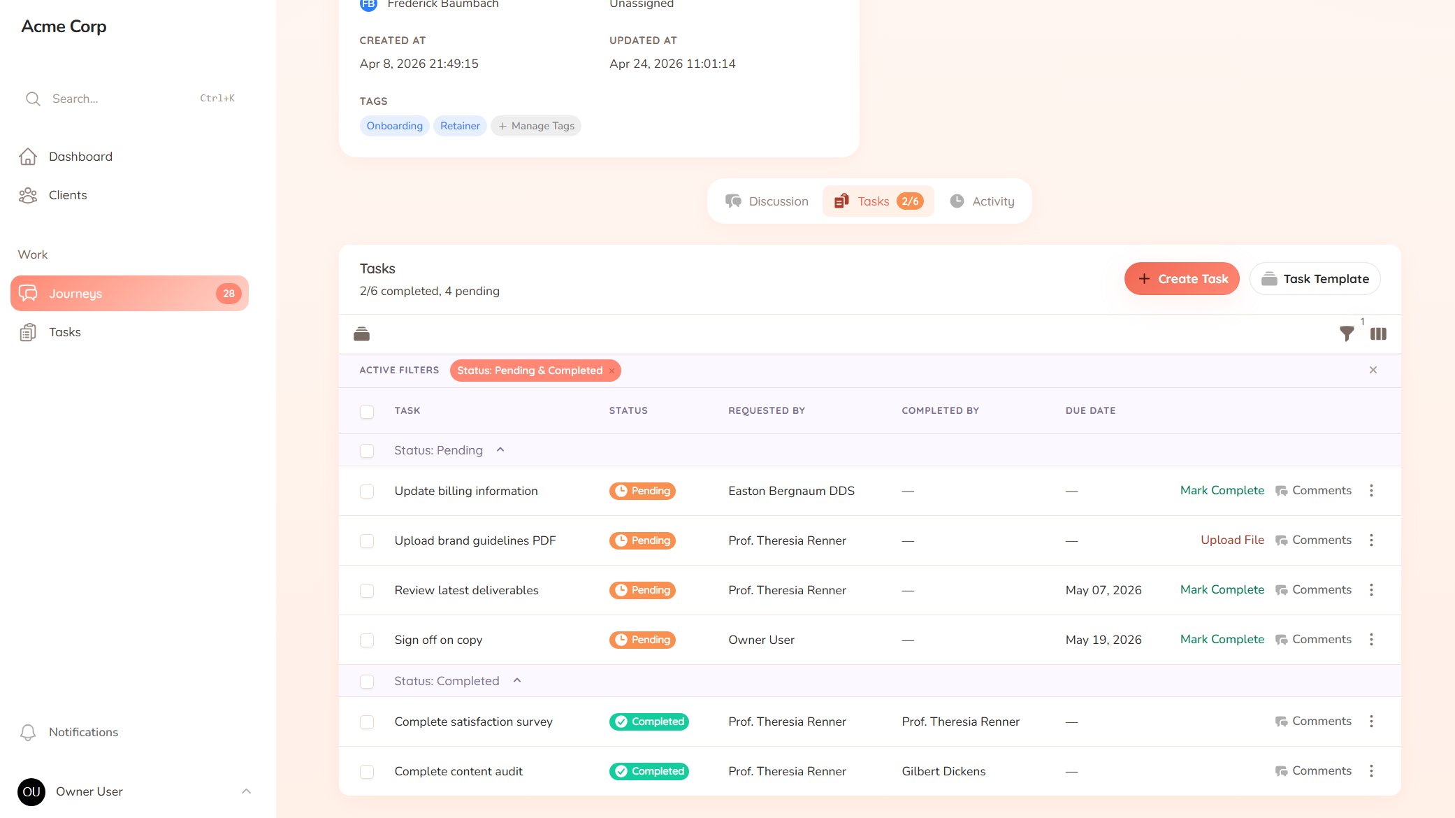 An approval request tracked in-thread against a deliverable