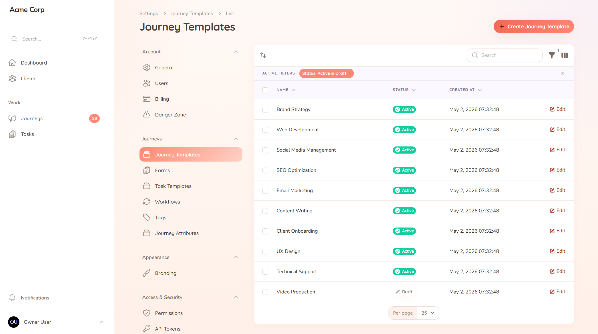 Building a reusable journey template with ordered onboarding steps